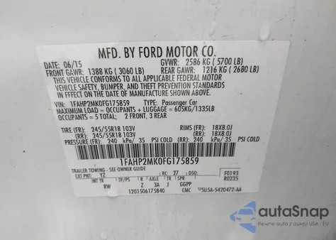 2015 Ford Police Interceptor Police Interceptor z USA, uszkodzony, nr VIN 1FAHP2MK0FG175859